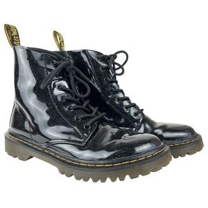 Dr Martens Cosmic  uana Black Glitter Patent Leather Combat Boots Womens, size 7